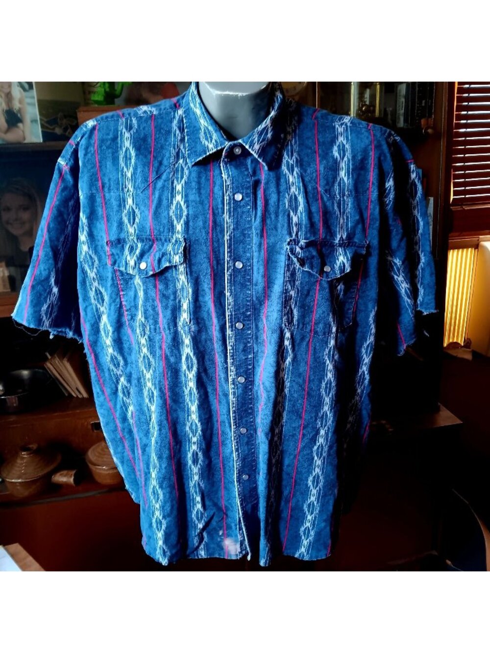 2XL XXL Vintage Wrangler Western Denim Shirt Snapper Distress 1990s Cowboy